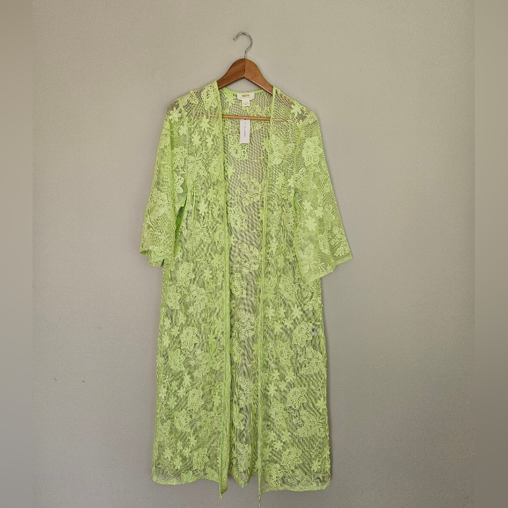 Maeve Lime Green Lace Duster Kimono - Picture 3 of 8